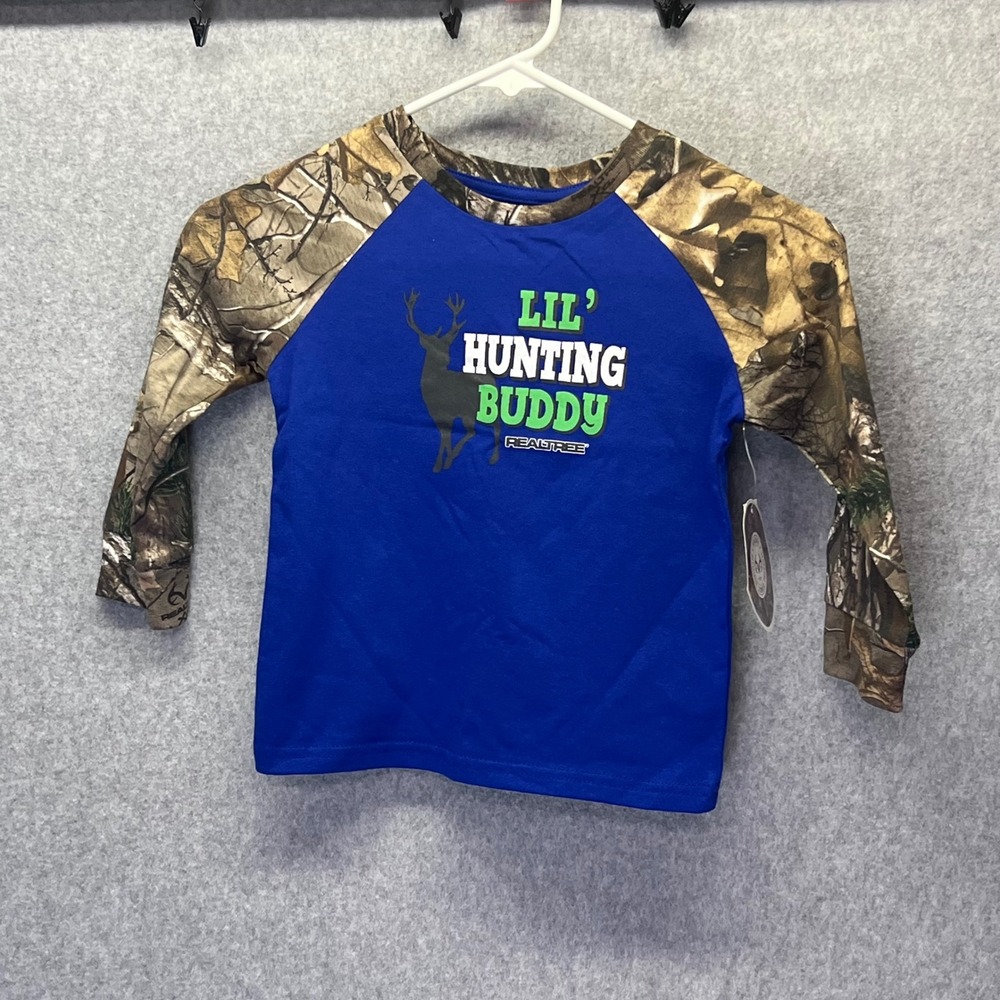 Kids RealTree Camo 4T Raglan Long‎ Sleeve T Shirt Blue Lil Hunting Buddy